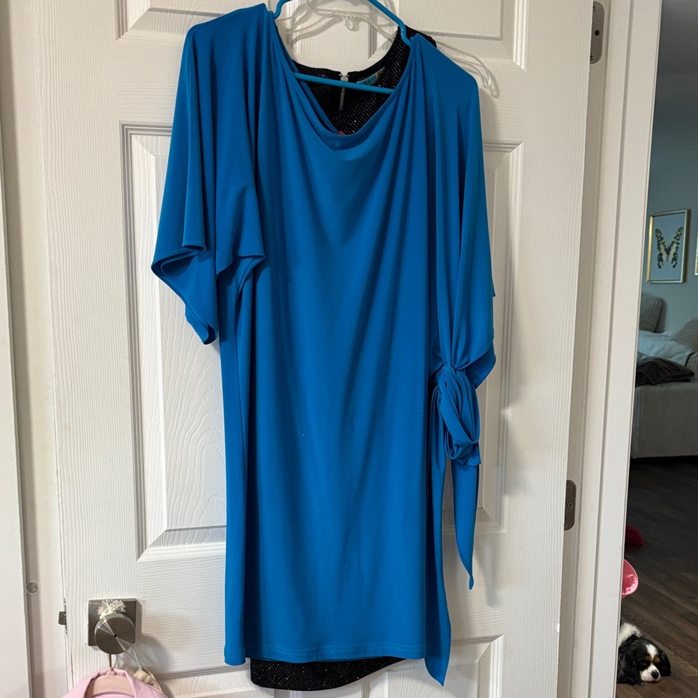 Blue Short Sleeve Dress with Side Tie